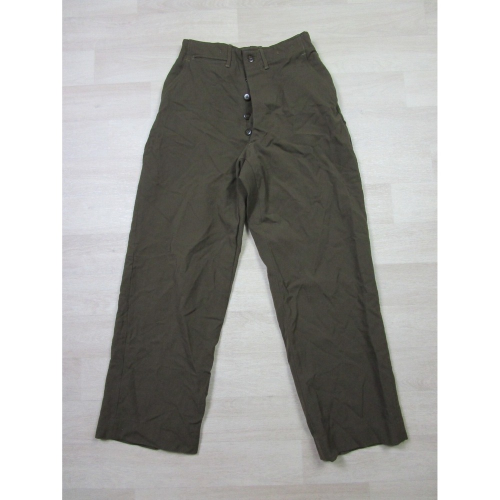 Vtg 40s WWII Pants 27x29.5 US Army Green Button Fly Chino Trousers WW2 Trouser